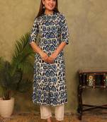 Styllow women printed viscose rayon a-line kurta (indigo)