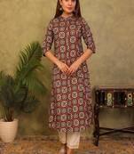 Styllow women printed viscose rayon a-line kurta (rust)