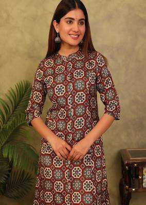 brown printed viscose rayon a-line kurta 2