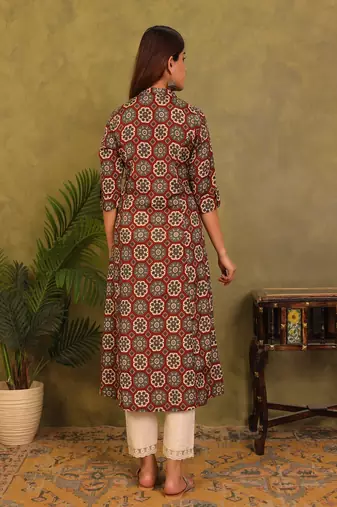 brown printed viscose rayon a-line kurta