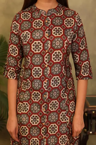 brown printed viscose rayon a-line kurta