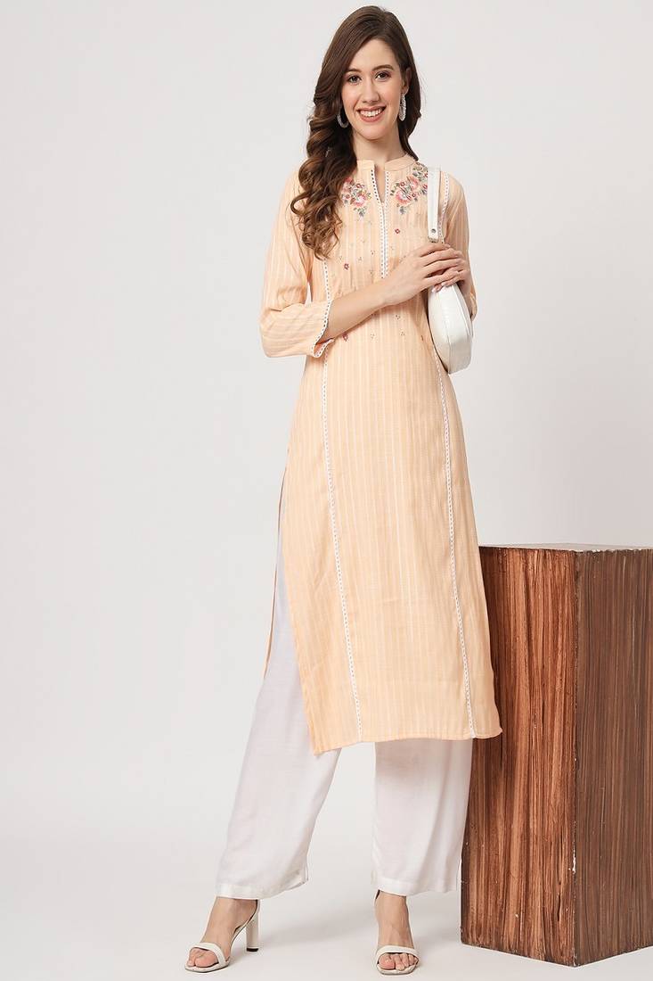 Styllow women embroidered viscose rayon straight kurta