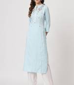 sky blue embroidered viscose rayon straight kurta