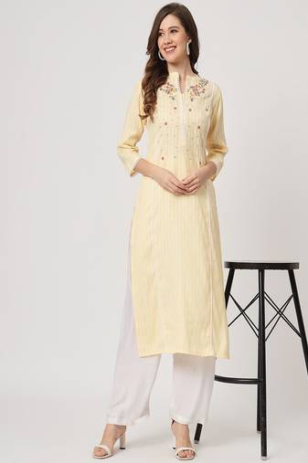 Styllow women embroidered viscose rayon straight kurta