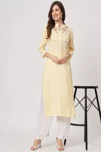 Styllow women embroidered viscose rayon straight kurta