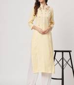 lemon embroidered viscose rayon straight kurta