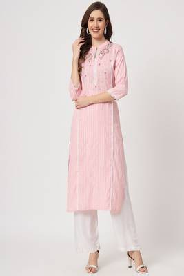 Styllow women embroidered viscose rayon straight kurta 1