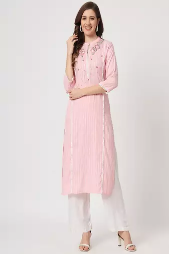 Styllow women embroidered viscose rayon straight kurta