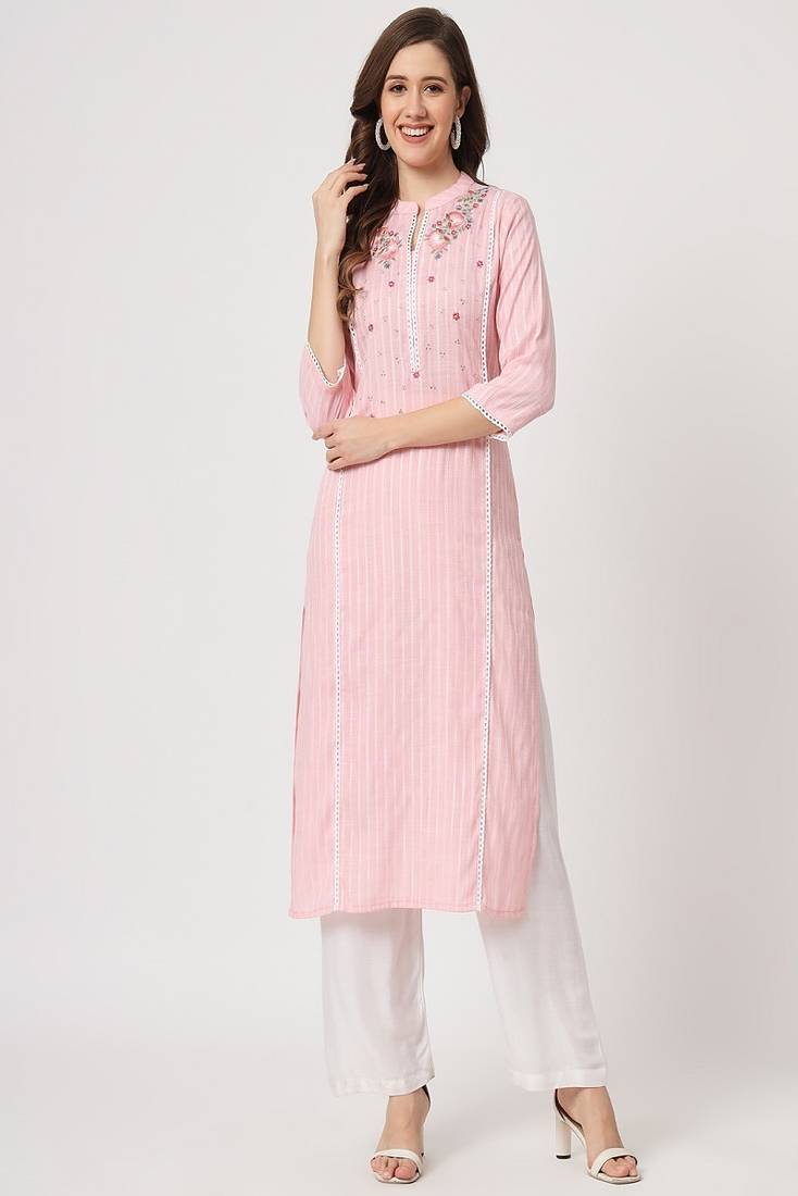 Styllow women embroidered viscose rayon straight kurta
