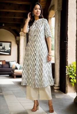 white cotton printed a-line kurta for women 1