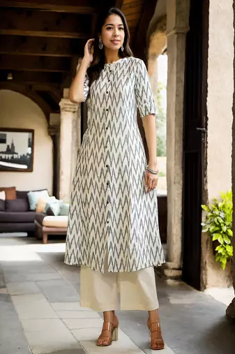 Styllow women floral print pure cotton a-line kurta (white)