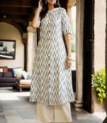 Styllow women floral print pure cotton a-line kurta (white)