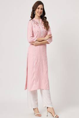 Styllow women embroidered viscose rayon straight kurta 2