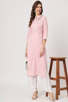 Styllow women embroidered viscose rayon straight kurta 3