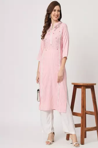Styllow women embroidered viscose rayon straight kurta