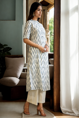 white cotton printed a-line kurta for women 2