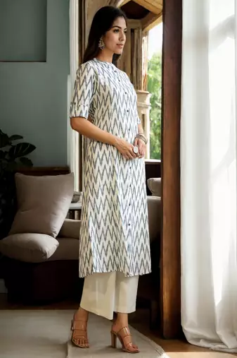 white cotton printed a-line kurta for women