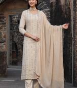 Rayon kurta pant and dupatta foil print detailing with gota work