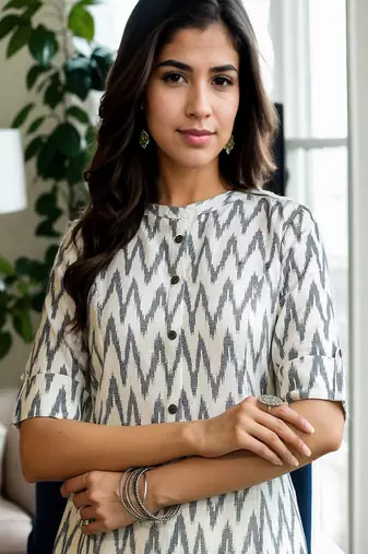 white cotton printed a-line kurta for women