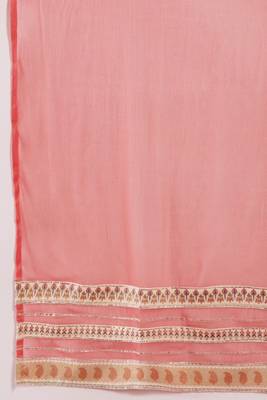 cream printed cotton anarkali suit with trousers & dupatta 5