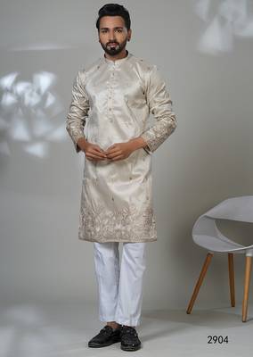 beige cotton poly kurta set with embroidered work 1