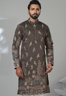 brown cotton poly kurta set with embroidery work 2