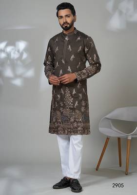 brown cotton poly kurta set with embroidery work 1