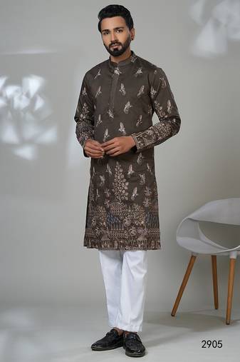 Aesthetic brown embroidery kurta for men | premium designer men's kurta