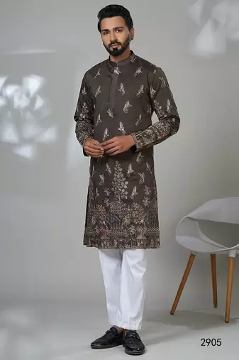 Aesthetic brown embroidery kurta for men | premium designer men's kurta