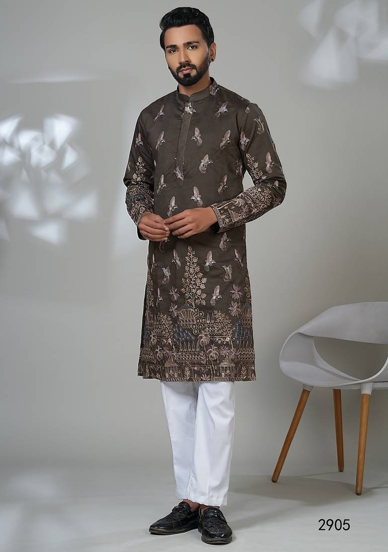 Aesthetic brown embroidery kurta for men | premium designer men's kurta