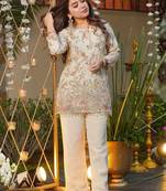 white embroidered rayon party wear kurti with palazzo pant