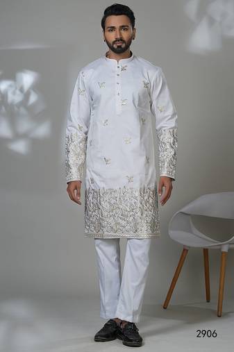 Aesthetic white embroidery kurta for men | premium designer men's kurta