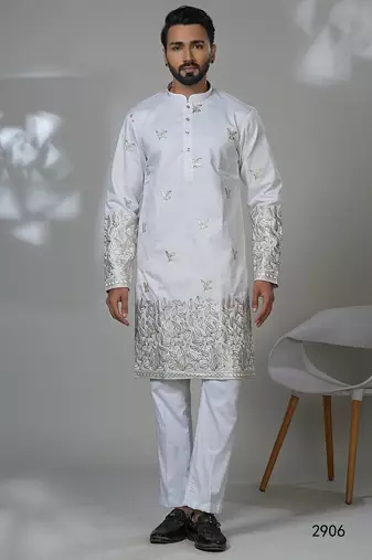 Aesthetic white embroidery kurta for men | premium designer men's kurta