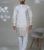 Aesthetic white embroidery kurta for men | premium designer men's kurta