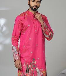 Aesthetic rani pink embroidery kurta for men | premium designer men's kurta