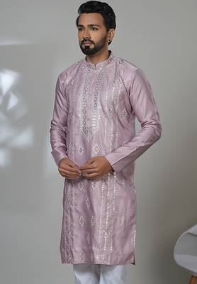 pink cotton poly kurta set with neck embroidery design 2
