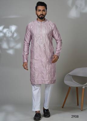 pink cotton poly kurta set with neck embroidery design 1