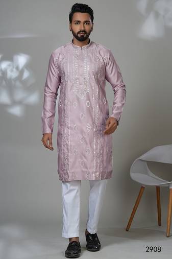 Aesthetic pink embroidery kurta for men | premium designer men's kurta