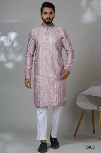 Aesthetic pink embroidery kurta for men | premium designer men's kurta