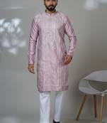 pink cotton poly kurta set with neck embroidery design