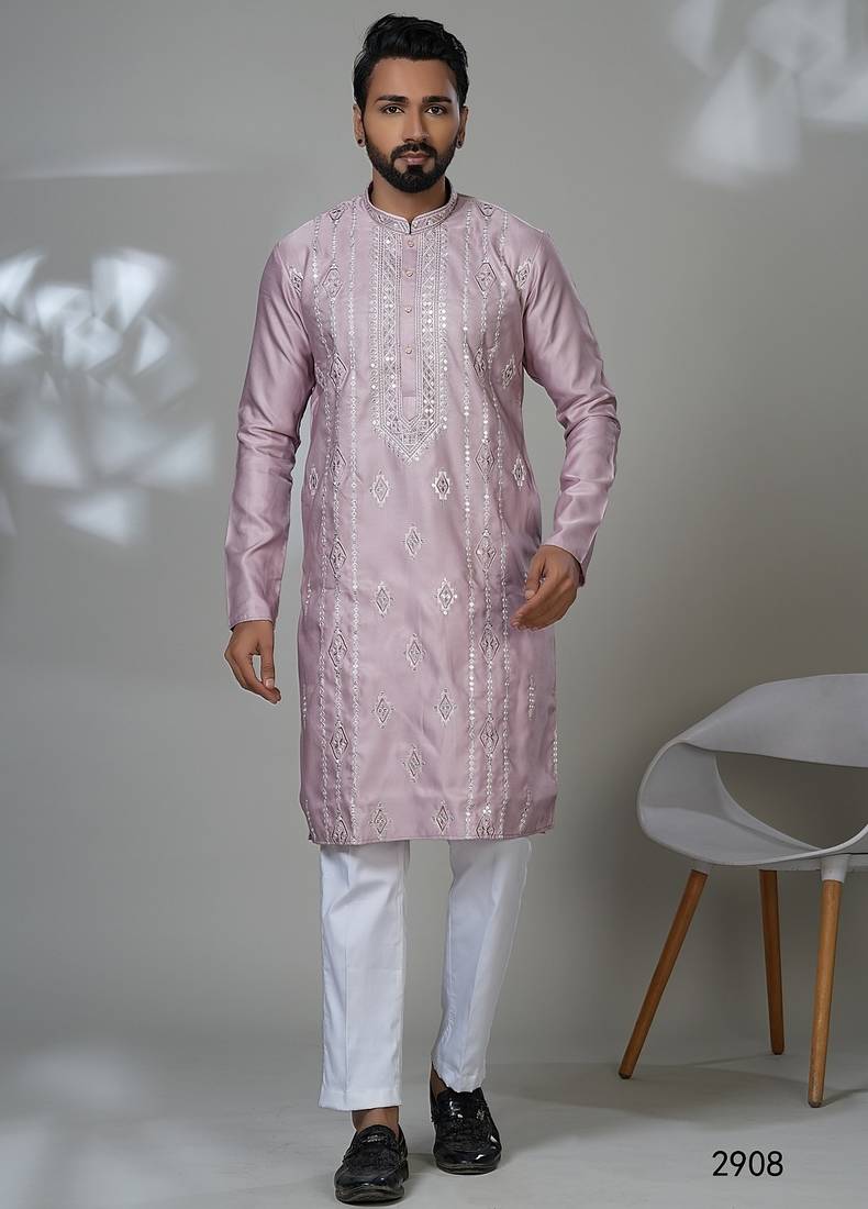 Aesthetic pink embroidery kurta for men | premium designer men's kurta
