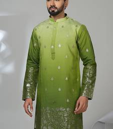 Aesthetic shaded green color embroidery kurta for men | premium designer men's kurta
