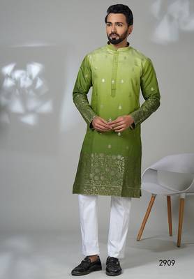 green cotton poly kurta set with embroidery work 1