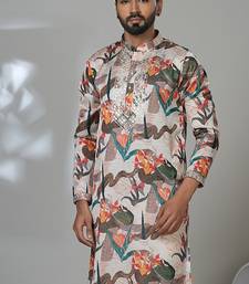 Floral print multi color neck embroidery kurta for men | premium designer men's kurta