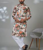 Floral print multi color neck embroidery kurta for men | premium designer men's kurta