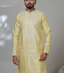 Aesthetic yellow color neck embroidery kurta for men | premium designer men's kurta