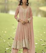peach embroidered premium georgette anarkali suit