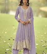 light purple embroidered premium georgette anarkali suit
