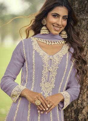 light purple embroidered premium georgette anarkali suit 2