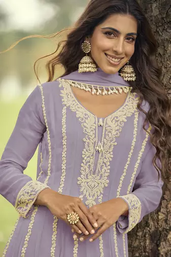 light purple embroidered premium georgette anarkali suit